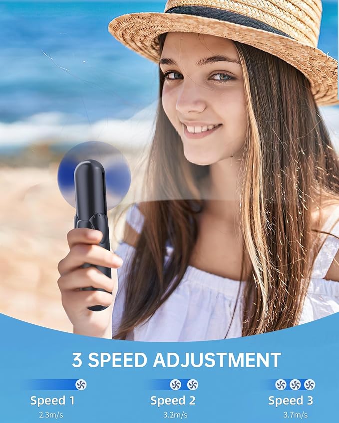 Mini Handheld Fan, Portable Hand Fan with USB Rechargeable, 2000 mAh Battery Operated, 3 Speeds Adjustable, 2 IN 1 Small Personal Pocket Fan for Women Girls Travel Outdoor - Image 2