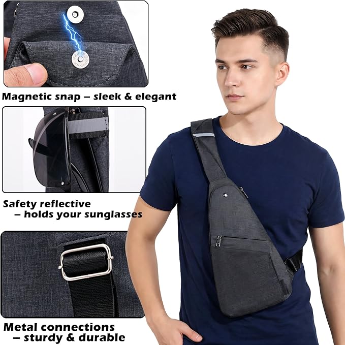 Slim Anti Theft Sling Bag Small Travel Pack Pickpocket Proof Crossbody Bag | Anti Theft One Shoulder Bag Flat Anti Pickpocket Bag Travel Pouch Passport Bag Secure Purses for Men Women lightweight - Image 6
