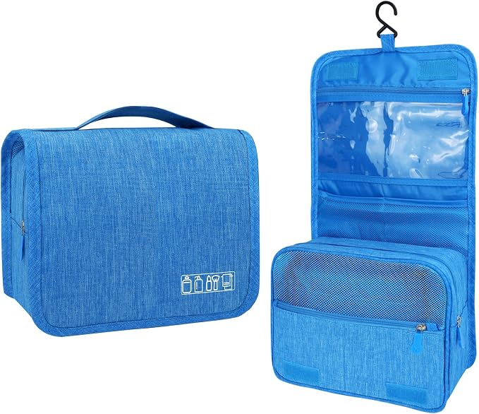 Lcsmaokin Large Capacity Toiletry Bag Travel Bag with Hanging Hook for Men and Women Waterproof Travel Cosmetic Bag Bathroom Storage Bag for Brushes Set, Full-Sized Shampoo, Toiletries, (Sky Blue) by Lcsmaokin
