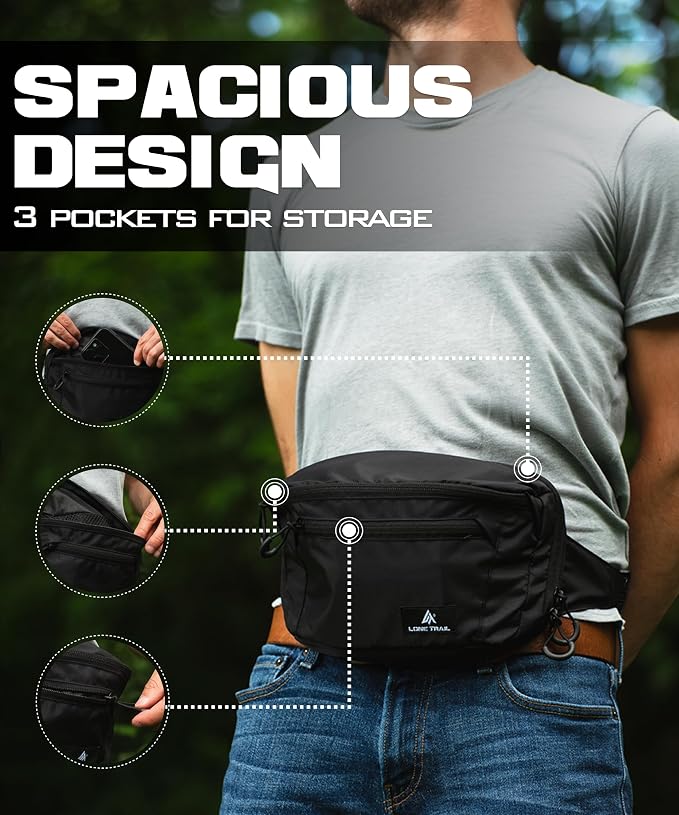 Large Concealed Carry Fanny Pack - Tactical CCW Waist Bag | 11.5x6.5in waist pack, PU-coated nylon, rear pocket with anchor strap, fits men and women - Image 3