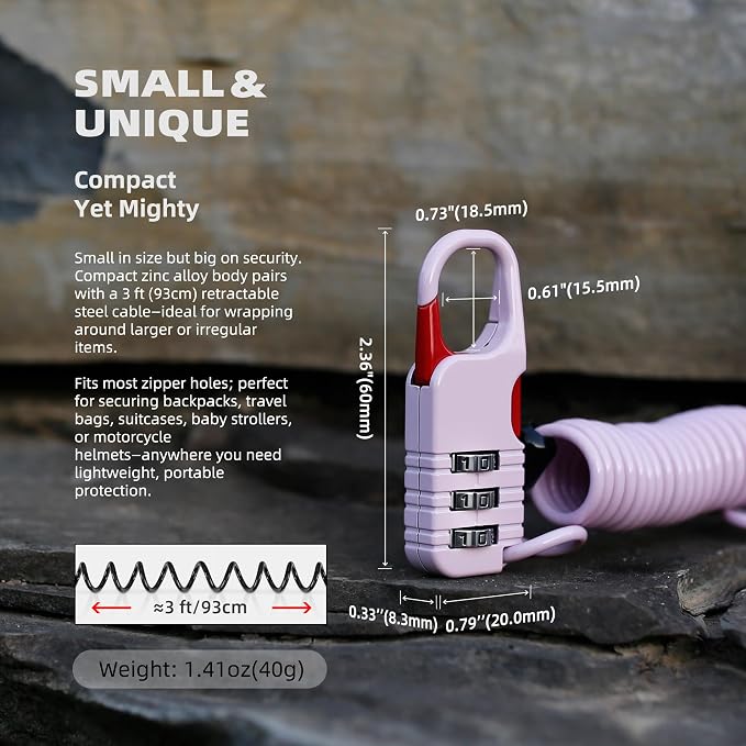 Travel Locks Cable Retractable, Mini Snowboard Lock with Combination, Small Padlock Combination with Wire for Luggage, Backpack, Suitcase, Stroller, Ski Gear, Motorcycle Helmet Anti Theft - Image 2