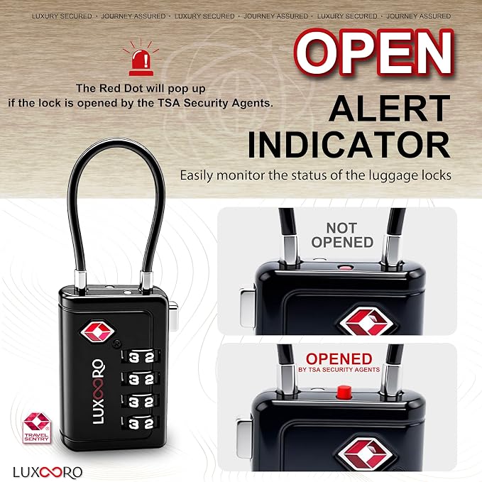TSA Approved Luggage Lock with Alert Indicator, 4-Digit Resettable Combination, Durable Zinc Alloy Travel Lock for Suitcase, Backpack, Toolbox, Locker, All-Purpose, keyless – Black (1 Pack) - Image 4