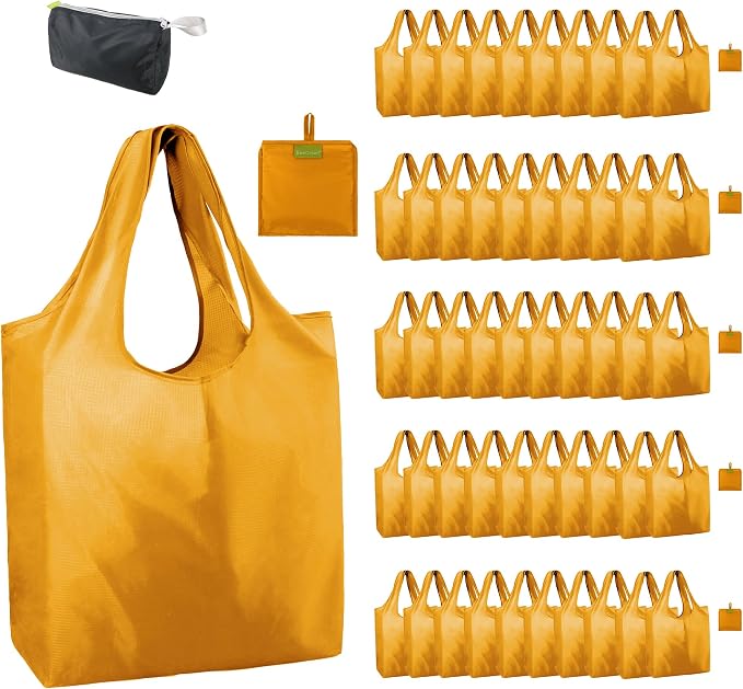 BeeGreen Orange Reusable Grocery Bags Wholesale Pumpkin Reusable Kitchen Bags Bulk Foldable-Machine Washable with Zipper Storage Pouch 50 Packs by BeeGreen