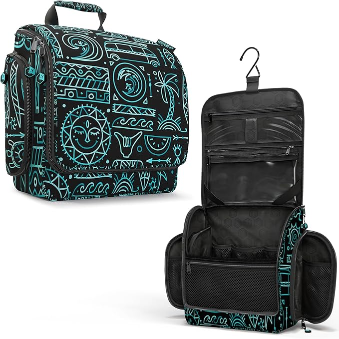 VENTURE 4TH Hanging Travel Toiletry Bag, 17 Compartments - Surfing Vibes | Hangs on rails, hooks or doors; stands upright too. Removable TSA pouch. Water-resistant 900D Nylon, reinforced stitching. by VENTURE4TH