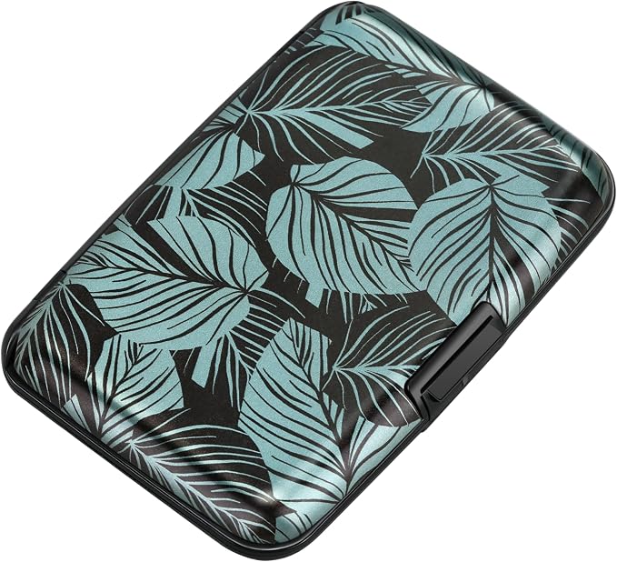 RFID Aluminum Wallet Credit Card Protector Case Holder for Men Women | Mini RFID Aluminum Wallet Credit Cards Holder Business Card Case Metal ID Case for Men Women(Gray Leaves) by ELFISH