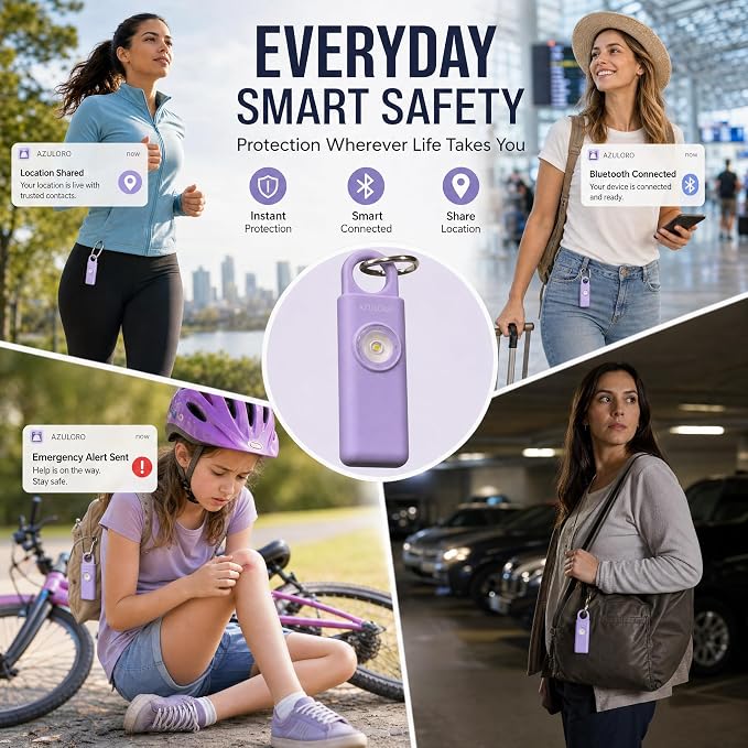 Personal Alarms for Women Loudest – Safety Keychain Self Defense – Personal Alarm Siren with SOS & Emergency Call – Keychain Alarm for Women – Gifts for Teenage Girls – Protection for Girls (Purple) - Image 7