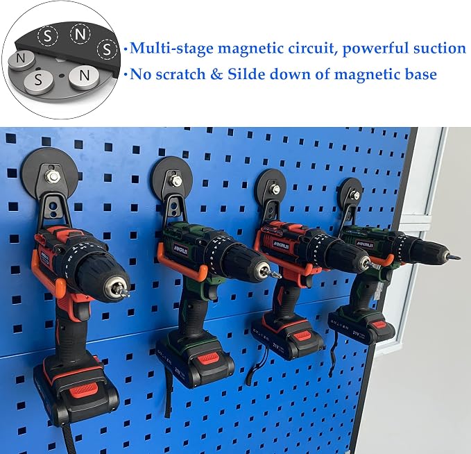 ULIBERMAGNET Magnetic Power Tool Organizer,Cordless Drill Garage Hook Heavy Duty,Large & Strong Manget with Hooks for Garage,Workshop Organization,2 Pack Hooks for Drill,Garden Tool(Orange) - Image 6