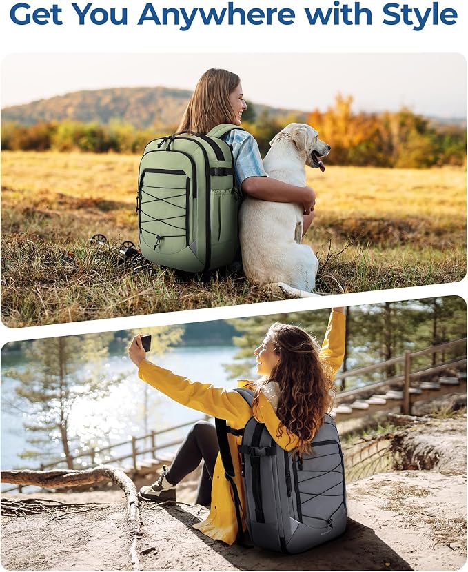 BAGSMART Carry On Backpack, 17.3 Inch Large Travel backpack Carry On Flight Approved, Personal Item Backpack Travel Bag With Shoe Bag, 27L Water Resistant Casual Daypack, Green - Image 2