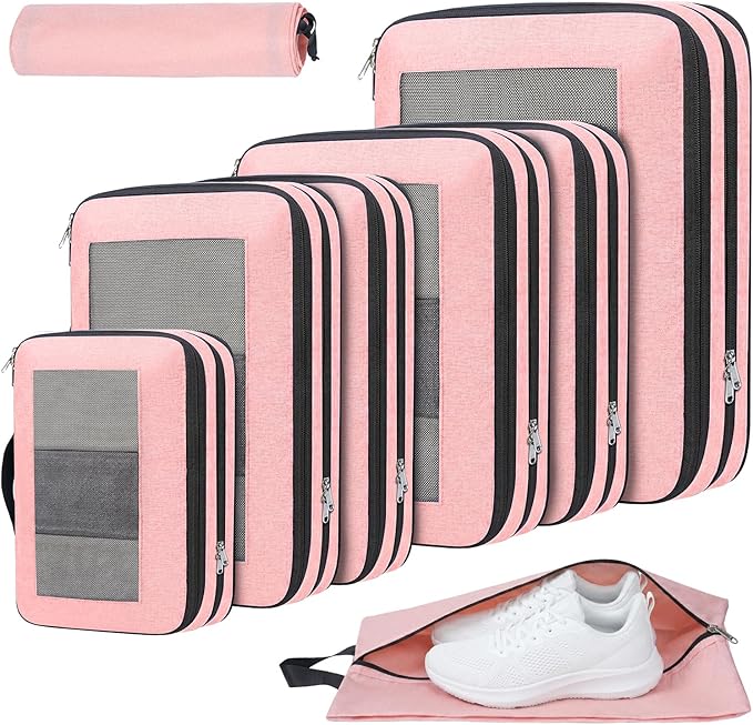 Compression Packing Cubes for Travel, Lightweight Vacation Travel Essentials, Travel Accessories for Suitcase Organizer Bags Set, Durable Luggage Organizer by PREZON