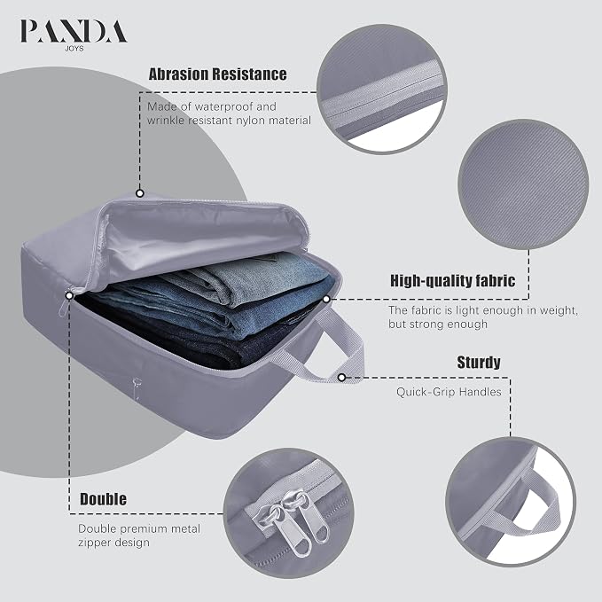 4 Set Compression Packing Cubes Travel - Travel Accessories Expandable Packing Organizers for Carry On - Essentials Luggage Bags - Dark Grey - Image 4