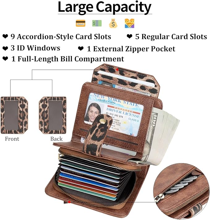 GAEKEAO Small Leather Credit Card Holder Wallets for Women RFID Blocking Bifold Wallet Zipper Pocket with Removable ID Window - Image 2