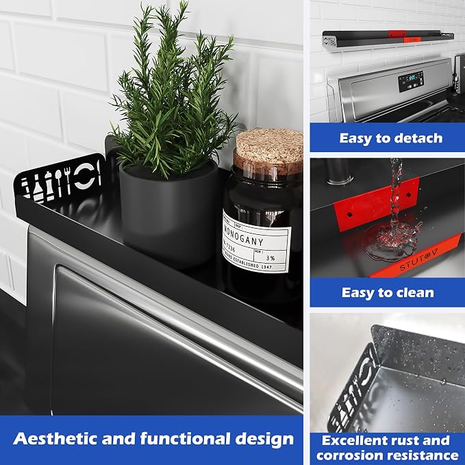 STUTOV 30" Magnetic Stove Top Shelf – Black Spice Rack with Red Logo and Seasoning Organizer – Kitchen Shelf for Back of Stove – Over Stove Rack and Storage Organizer - Image 4