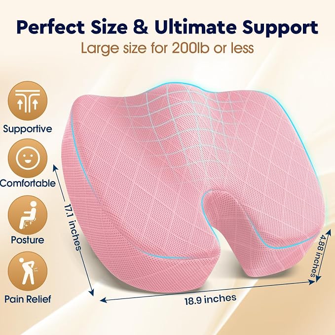 Seat Cushion, Memory Foam Office Chair Cushion - Pink, XXX-Large | for Car Seat, Airplane, Desk Chair - Sciatica & Hip & Coccyx Pain Relief Cushion for Long Sitting Office Workers, Car Drivers - Image 2