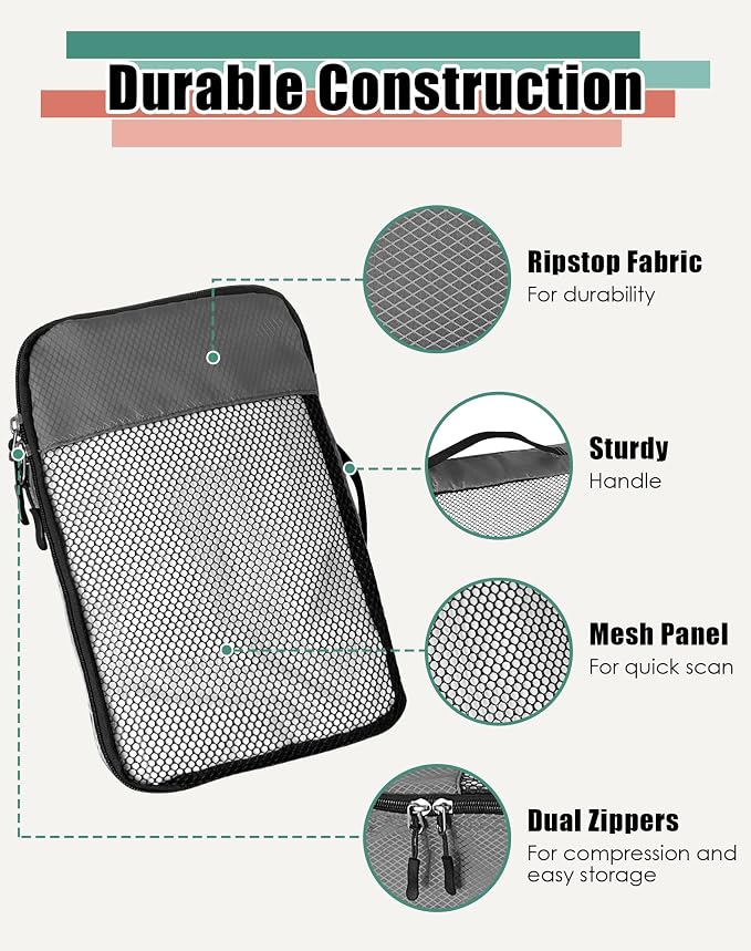 WTREE 4-Piece Packing Cubes Travel Accessories Set for Suitcases - Luggage Organizer Bags with Double Zipper - Mesh Top - Small/Medium/Large/Slim - Dark Grey - Image 6
