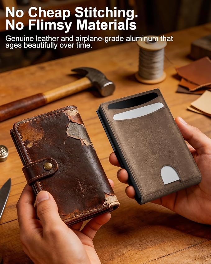 Wallet for Men: Pop Up Card Case, RFID Blocking, Slim, Minimalist, Genuine Leather, Front Pocket, Smart, Thin, Compact, Magnetic Flap Closure - 2 ID Windows, Up to 12 Cards & 15 Bills (Brown) - Image 6