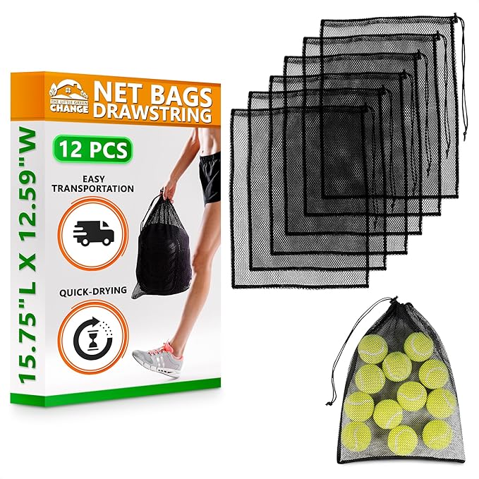 12 Pcs Mesh Laundry Bags Drawstring, 12.6x15.5 In, Reusable, Nylon (Black) | Mesh Bags Drawstring; Breathable; Washable, Quick-Drying; for Swimwear, Delicates, Sports Gear, Towels, Travel Use by TheLittleGreenChange