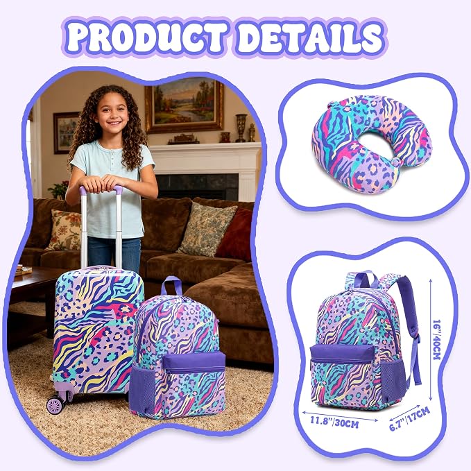Kids Carry on Luggage Sets 5 Piece Rolling Suitcases for Girls Women with Wheels Toddler Hardshell Suitcase Set Airplane Approved - Image 4