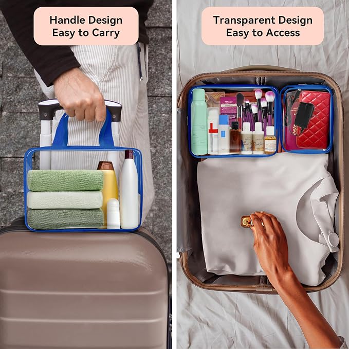 TISRATOK 10 PCS Clear Travel Bags for Toiletries, Clear Makeup Bags（Blue） | 3 Size plastic clear bags with zipper handbag, TSA approved cosmetic pouch for travel, swimsuit,toy storage bags - Image 4