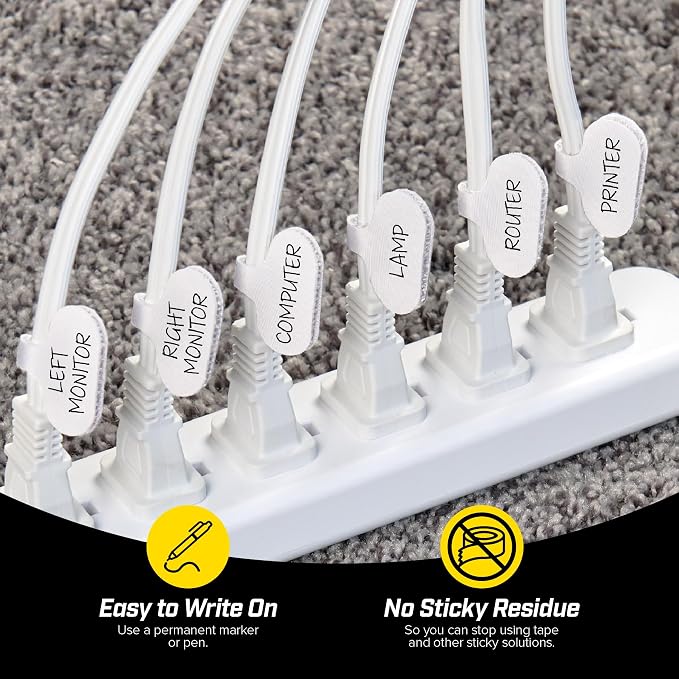 Cable Labels by Wrap-It Storage, Regular, White (36 Pack) - Write On Cord Labels, Wire Labels, Cable Tags and Wire Tags for Cable Management and Electronics, Computers. Great Stocking Stuffer - Image 2