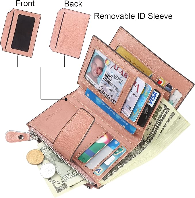 Small Compact Women Wallet RFID Blocking Genuine Leather Bifold Purse with ID Windows - Image 2