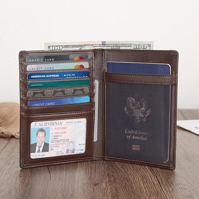 Polare Luxury RFID Blocking Leather Passport Holder Travel Wallet For Men and Women (Coffee) - Image 2