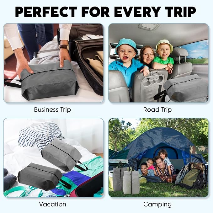 6 Pcs Travel Shoe Bags with Zipper Nylon Portable Waterproof Suitcase Shoe Organizer Packing for Golf(L,Gray) - Image 6