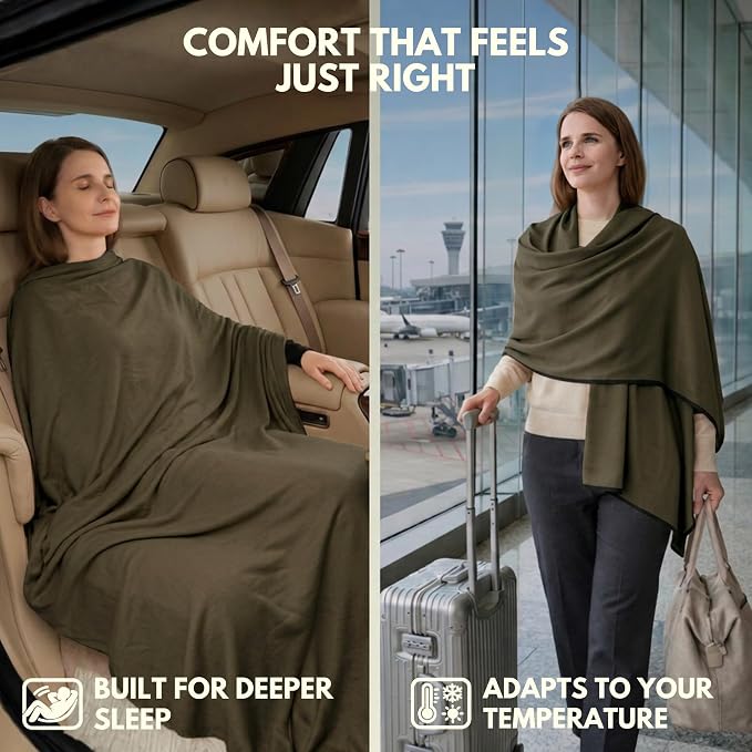 16-in-1 Compact Travel Blanket with Bag – Reversible, Ultra Soft Bamboo Airplane Blanket with Hidden Pocket – Packable for Flights & Travel Essentials (Semi-Weighted, Double Layer) - Image 5