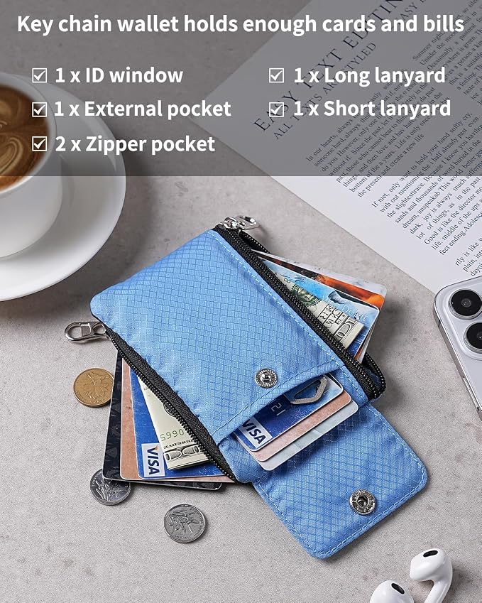 Artpaxy Minimalist Wallet For Mens Womens, Keychain RFID Blocking Zipper Small Wallet with ID Window 2 Lanyards,Water Resistant Travel Cash Card Coin Case Boys Girls - Image 5