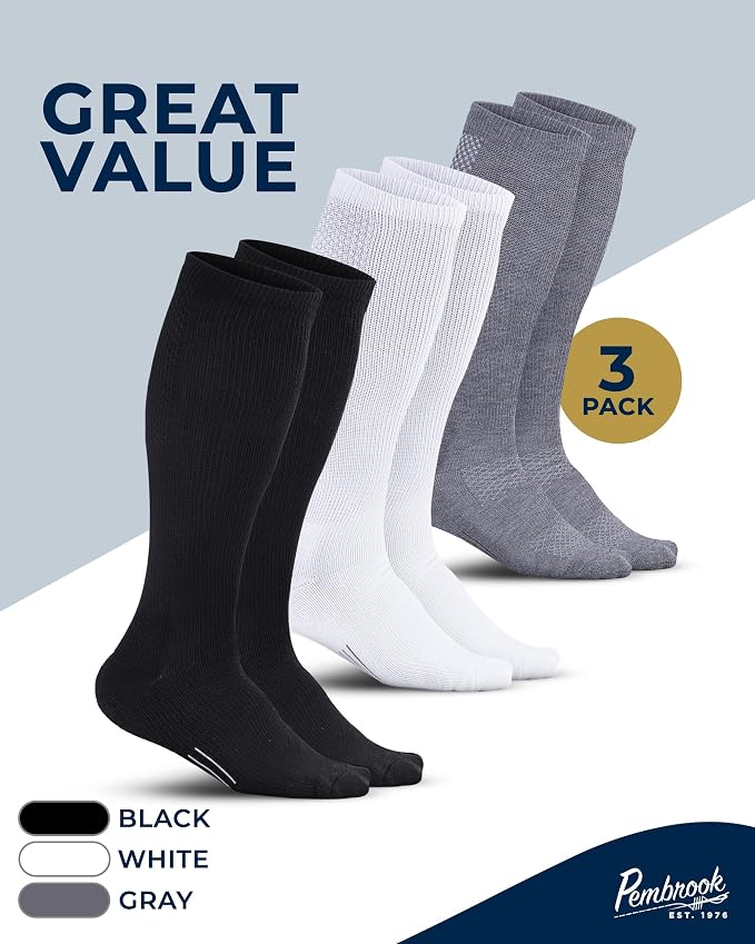 Pembrook® Light Compression Socks for Men & Women - 3 Pairs | 8-15 mmhg Compression Dress Socks for Men | Support Socks - Image 5