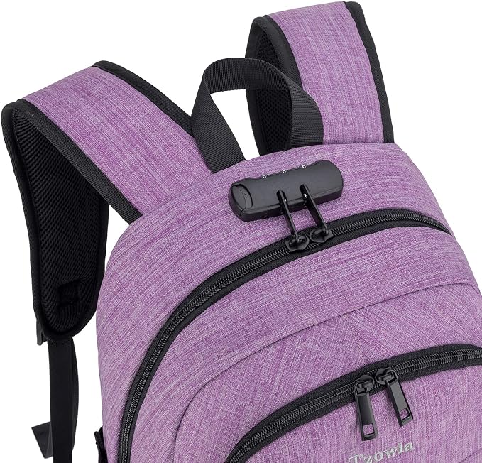 Tzowla Travel Laptop Backpack Water Resistant Anti-Theft Bag with Giant Tumbler Holder Pocket and Lock 15.6 Inch Computer Business Backpacks for Women Men Work College Gift,Casual Daypack(Purple) - Image 4