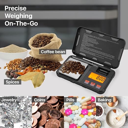 Flexzion Digital Gram Scale, 200g x 0.01g Pocket Scale for Coins, Jewelry | Compact Food Scale with 6 Weighing Units, Stainless Steel Platform, Tare, Counting Mode, Tweezers and 50G Calibration Weight - Image 6