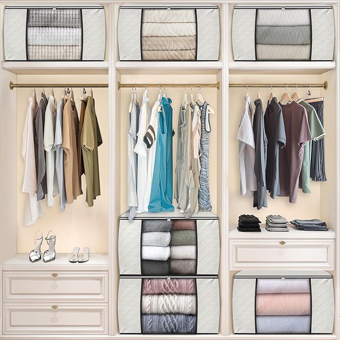 90L Clothes Storage, Foldable Thick Fabric Blanket Storage Bags | Foldable Containers with Zippers,Window and Handles for Organizing Bedroom, Closet, Comforter, Bedding,Dorm essentials - Image 7