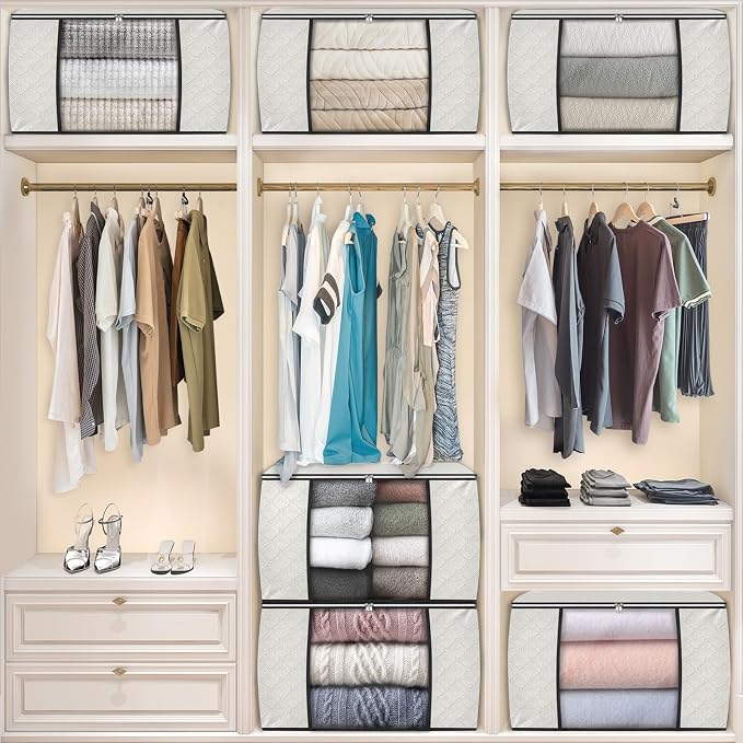 90L Clothes Storage, Foldable Thick Fabric Blanket Storage Bags | Foldable Containers with Zippers,Window and Handles for Organizing Bedroom, Closet, Comforter, Bedding,Dorm essentials - Image 7