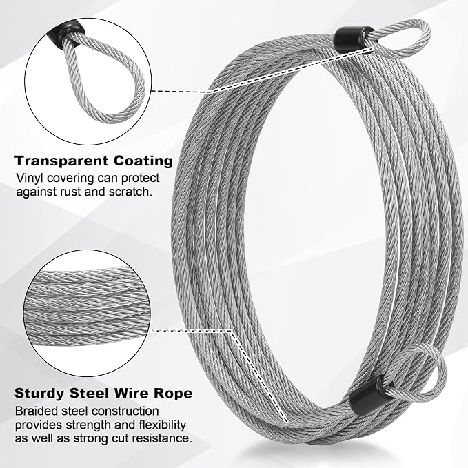 12 Pack Security Cable Luggage Lock with Loops 15 ft 3mm Braided Steel Coated Bike Cable Wire Double Loop Anti Theft Safety for U Lock, Padlock and Disc(Clear) - Image 2