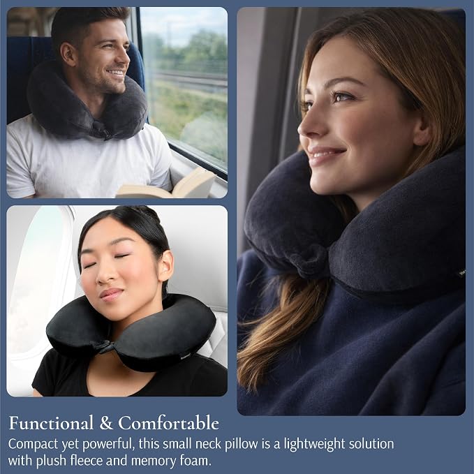 Brookstone Travel Neck Pillow - Lightweight U-Shaped Memory Foam Travel Pillow for Airplane, Car Travels & Sleeping, Black | Brookstone Travel Neck Pillow Lightweight U-Shaped Memory Foam Pillow - Image 4