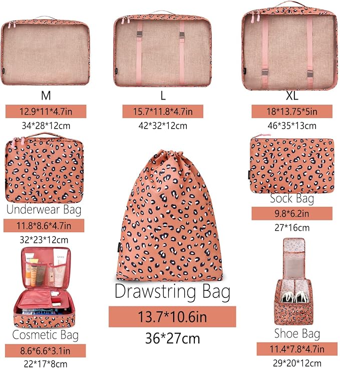 BAGAIL 8 Set Packing Cubes Luggage Packing Organizers for Travel Accessories-Pink Leopard - Image 2