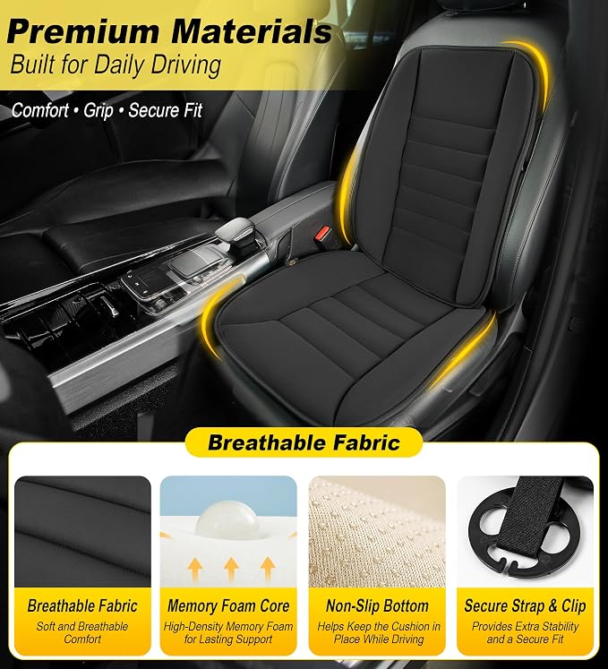 kingphenix 5-Piece Car Seat Cushion Set with Back Support | Memory Foam Car Cushion for Long Driving, Truck, Office Chair, Tailbone and Lower Back Support - Image 6