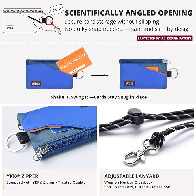 RFID Blocking Travel Wallet with Adjustable Lanyard, Small Nylon Zipper Pouch and Badge Holder for ID, Credit Cards, Cash, Keys, Commuters (Blue+SlateBlue) - Image 5