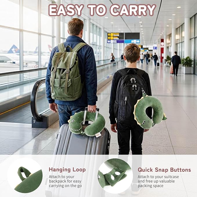 Memory Foam Travel Neck Pillow for Teens and Adults, Crocodile Design | Removable cover, machine washable, 360-degree head & chin support, 17 in neck size for teens and adults, car & airplane use - Image 5
