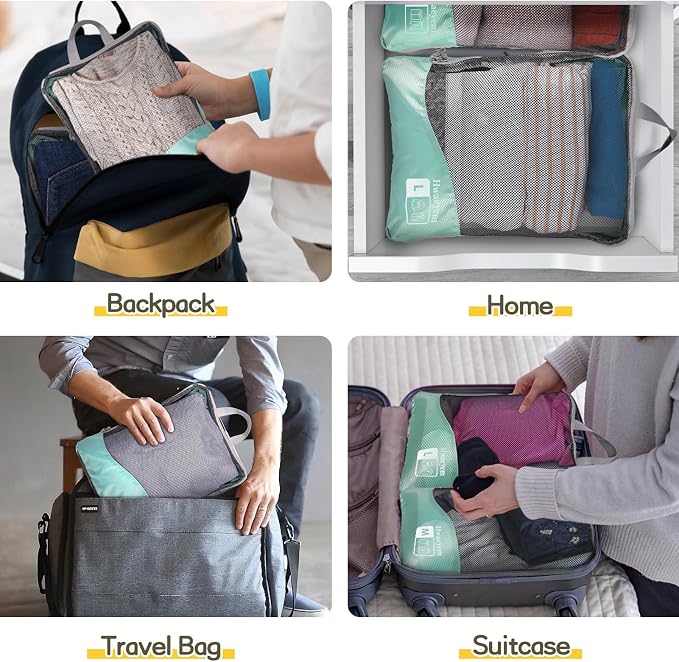 Compression Packing Cubes 8 Set, Dual Zipper Compression Packing Cubes for Travel, See-Through Mesh Packing Bags for Suitcases, Compression Cubes with Shoe Bag - Image 7
