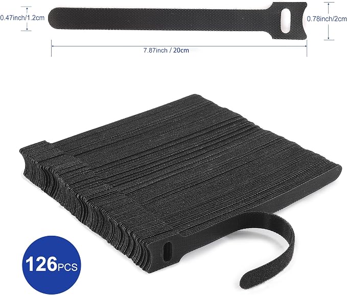 Nettbe Reusable Cable Ties, 126 PCS 8 Inches Adjustable Cord Straps Wire Organizer Cord Wrap and Hook Loop Cable Management - Image 2