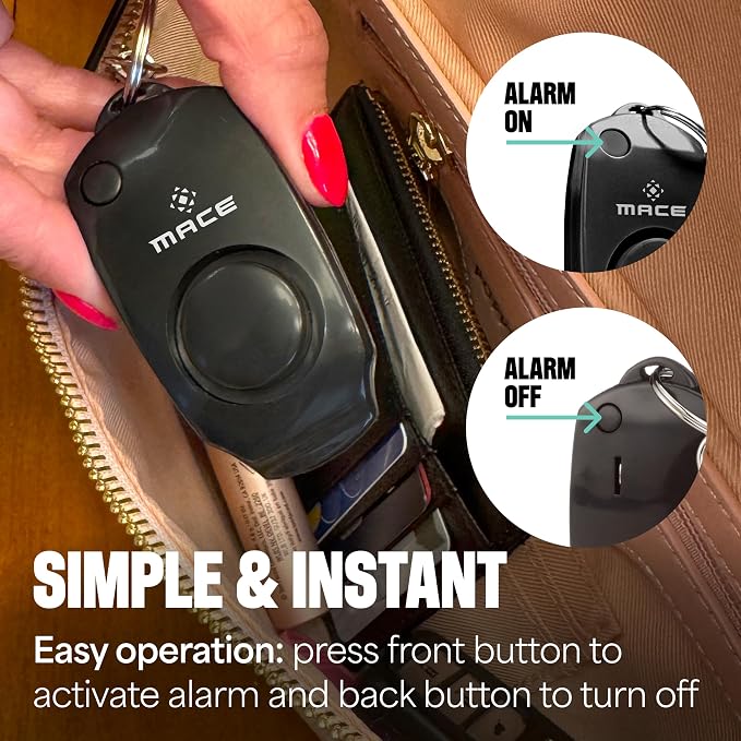 Mace Personal Safety Alarm - Loud 130db Siren, Built in Emergency Whistle, Easy On/Off Push Button Activation, Batteries Included, Personal Alarm for Women & Men - Black - Image 7