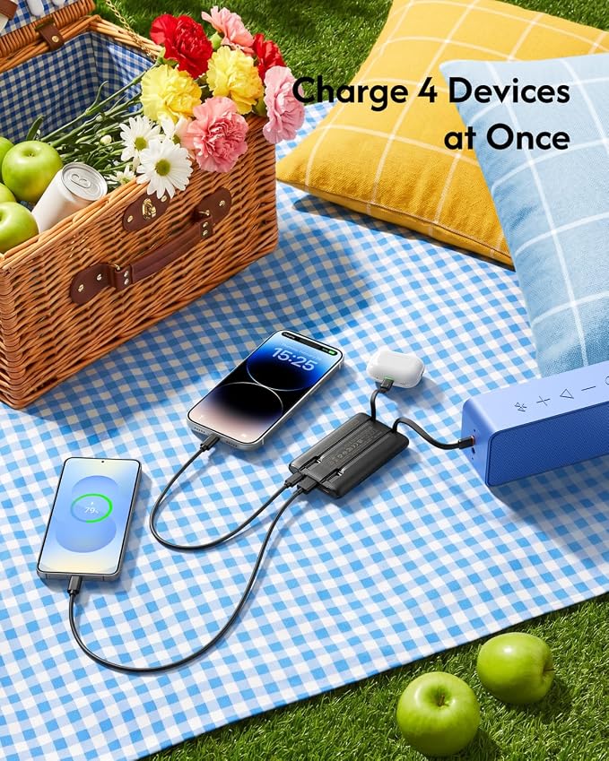 VEGER 10000mAh 22.5W Fast Charging Portable Charger with Built-in Cables | 0.4lb Slim USB C Power Bank, Small Battery Pack for iPhone 17/16/15/14/13 iPad Samsung, Flight Safe, Travel Essential, Black - Image 6