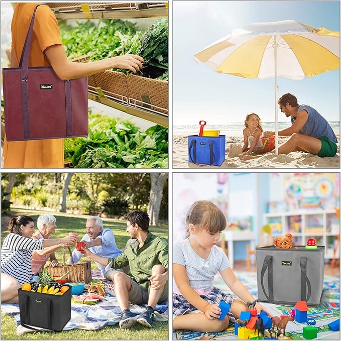 BALEINE 3PK Reusable Grocery Bags, Heavy Duty Shopping Tote Bag | 12'' Long Handles, Reinforced Bottom Keeps Upright, Fold Flat Storage, Water-Resistant Shopping Bag, Multiple Color Options - Image 3