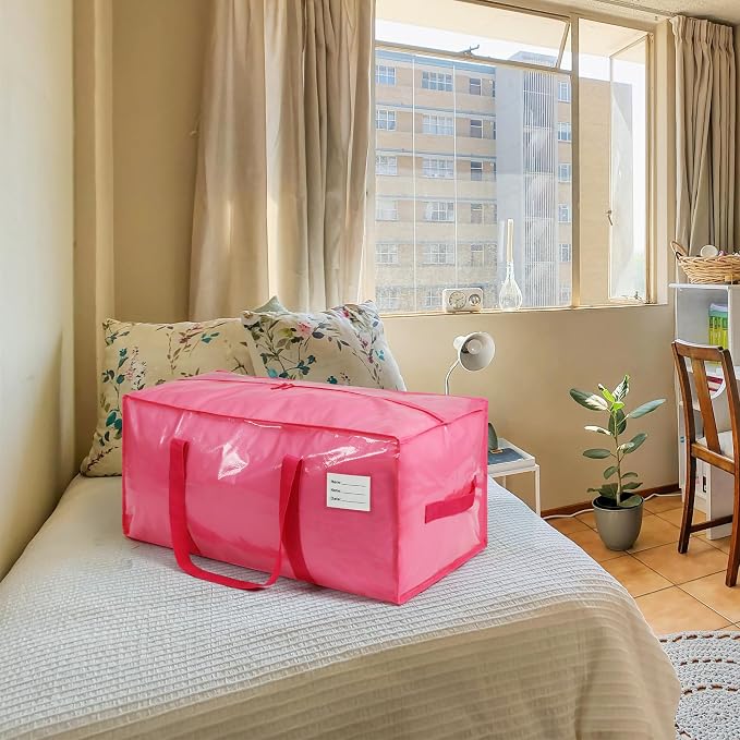 VTSVTS 4 Pack Extra Heavy Duty Large Moving Bags with Comfortable Handle & Strong Zipper,Storage Totes for Space Saving Moving Storage College Supplies Alternative to Moving Box,Pink - Image 4