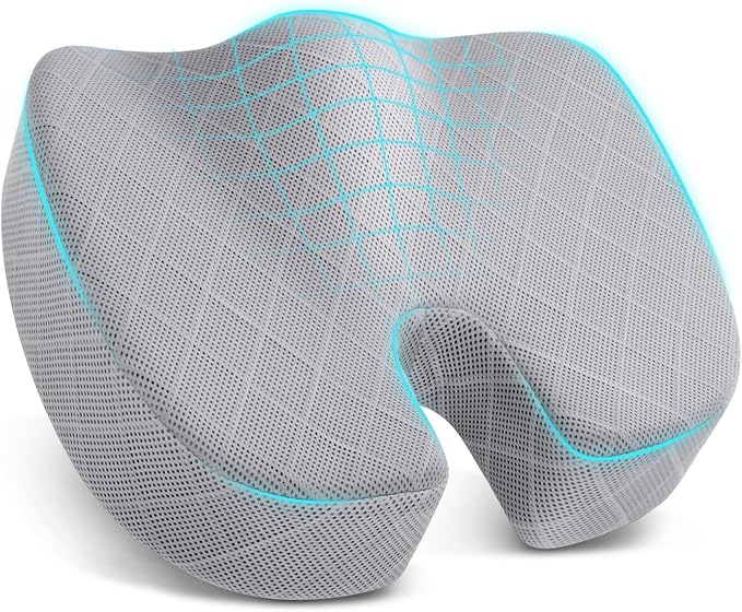 Memory Foam Office Chair Seat Cushion - Light Grey, XX-Large | for Car Seat, Airplane, Desk Chair - Sciatica & Hip & Coccyx Pain Relief Cushion for Long Sitting Office Workers, Car Drivers by TushGuardSeatCushonsPillows