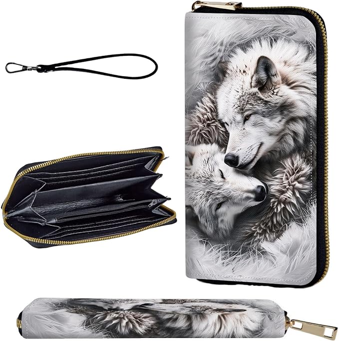Wallet,Leather Long Wallet Suitable For Ladies And Teenagers - Detachable Wristband + RFID Travel Wallet With Card Slot - Wolves Family by Unknown