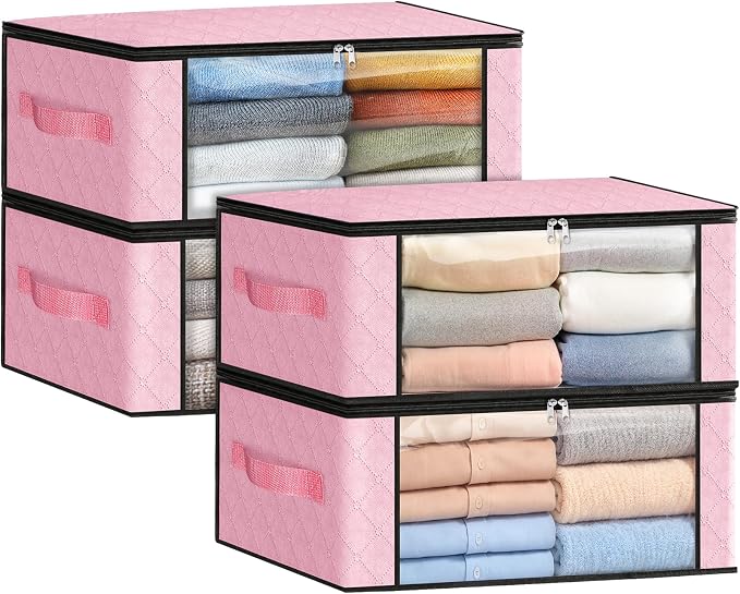 35L Closet Organizers, Foldable Under Bed Storage Containers | Storage Bags with Zippers,Window and Handles for Organizing Bedroom, Closet, Clothing,Organization with Handle by Fabtotes