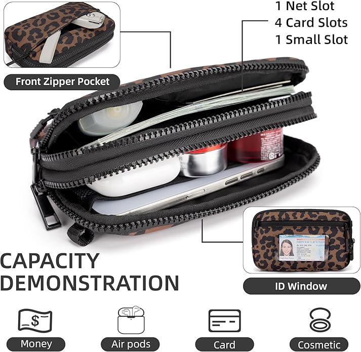 FODOKO Wristlet wallets for Women RFID crossbody bags with 4 Zippers | Checkered quilted nylon with credit card slots, cell phone organizer, and coin purse for travel and everyday carry - Image 4