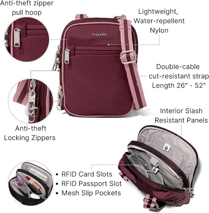 Baggallini Securtex® Anti-theft Mini Everything Crossbody Bag, 6.3"x8.25" Rfid, Locking Zippers & Cut-resistant Strap - Image 3